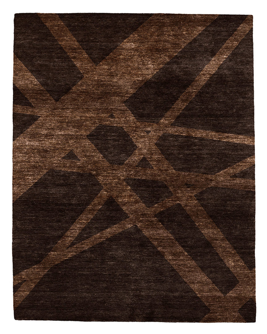 brown geometric line rug
