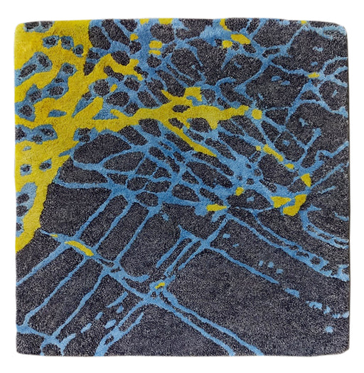 Le Trait De Fassianos Purple, Blue, and Yellow Hand Knotted Tibetan Rug Sample by Christopher Fareed