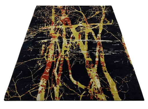 Mehamem D Black, Gold, and Red Hand Knotted Luxury Area Rug by Christopher Fareed