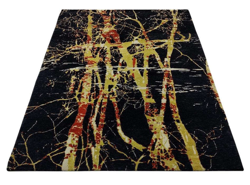 Mehamem D Black, Gold, and Red Hand Knotted Luxury Area Rug by Christopher Fareed