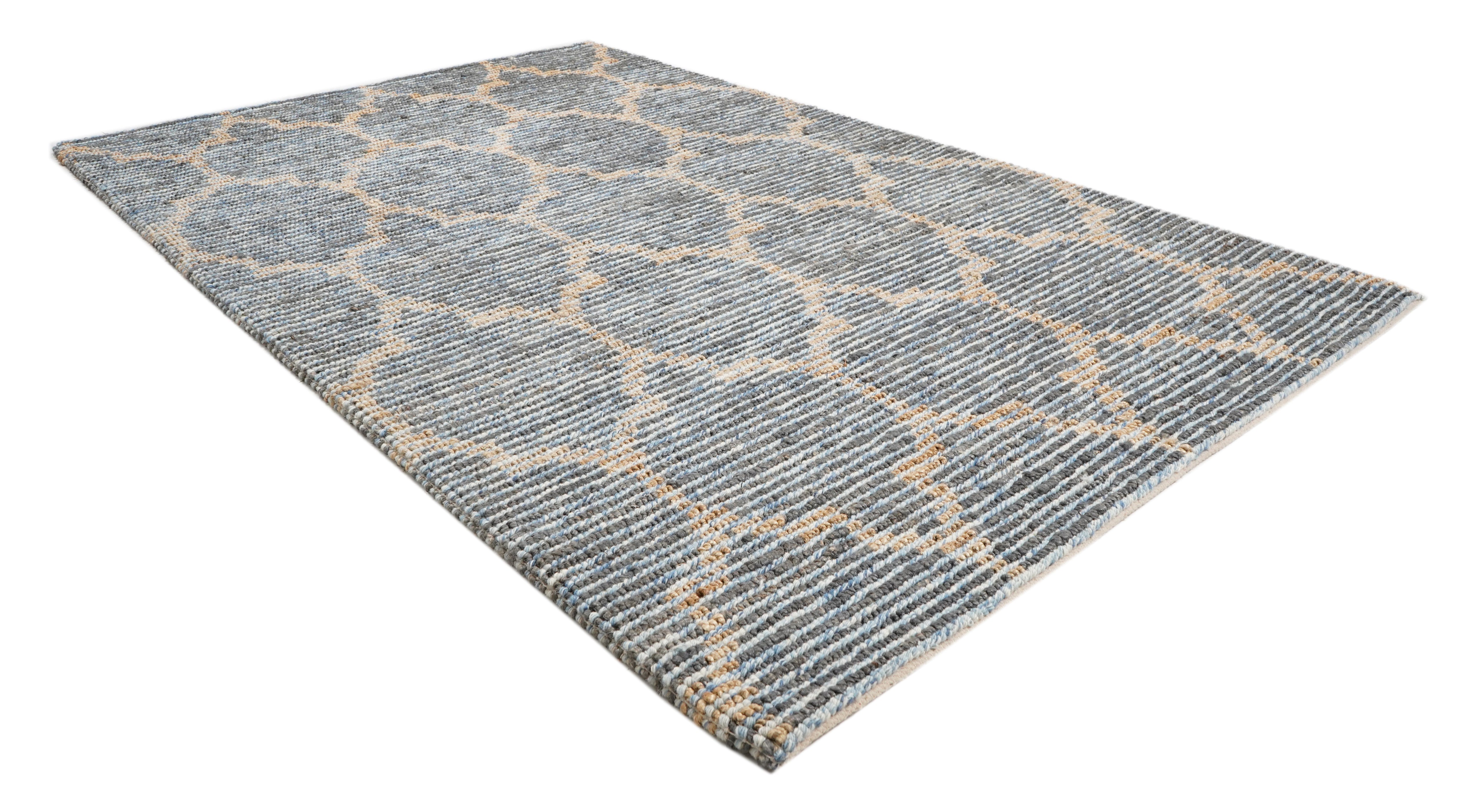 Ornamental Sky Blue Jute Loop Rug — Modern Designer Rugs