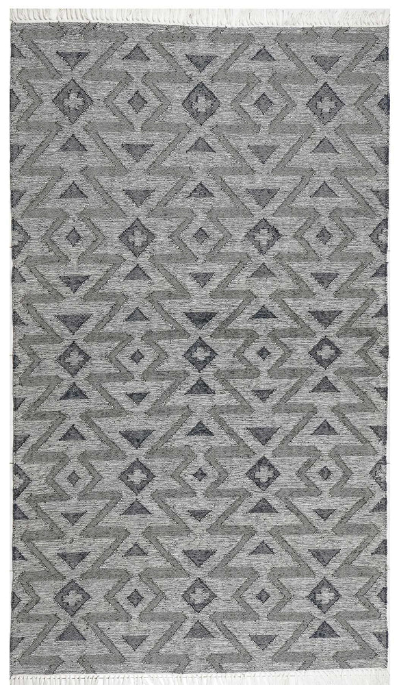Geometric Tribal Outdoor Rug- Grey/ Blue