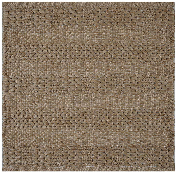 Hand Woven Thick/ Thin Stripes Outdoor Rug- Camel