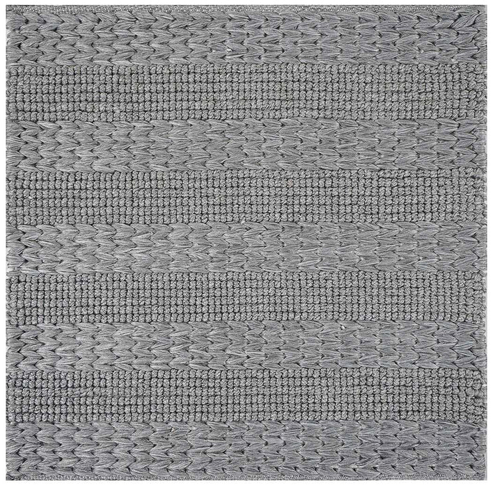 Hand Woven Thick/ Bubble Stripes Outdoor Rug- Light Grey