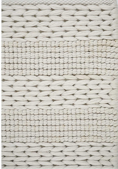 Hand Woven Thick/ Bubble Stripes Outdoor Rug- Cream