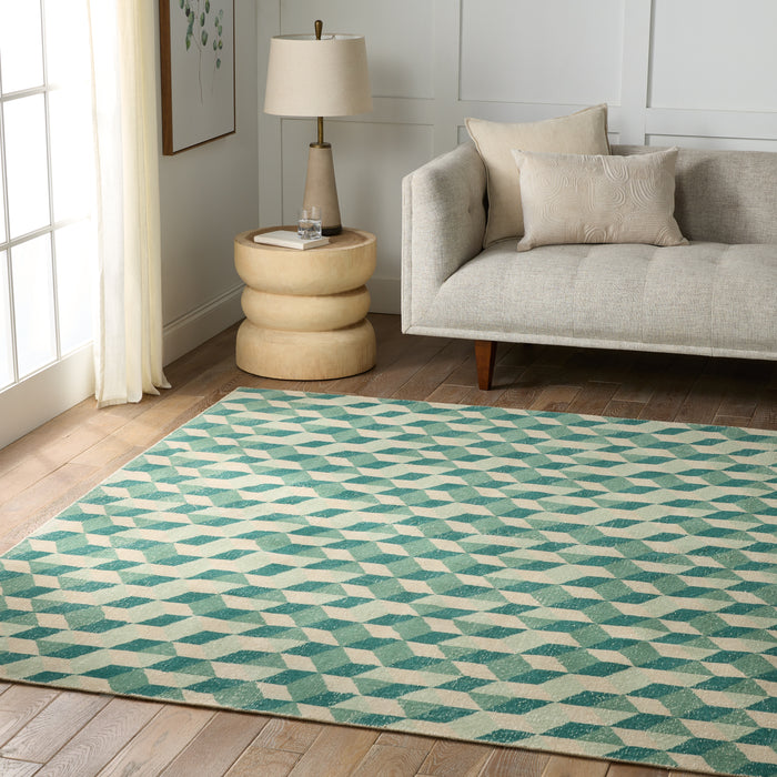 Verde Home by Jaipur Living Matrix Hand-Knotted Geometric Green/ Cream Area Rug 